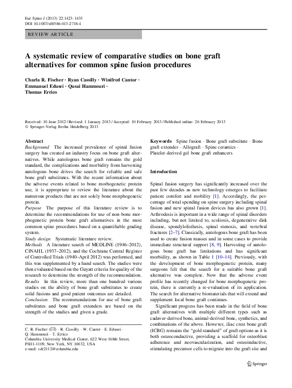 (PDF) A systematic review of comparative studies on bone graft ...