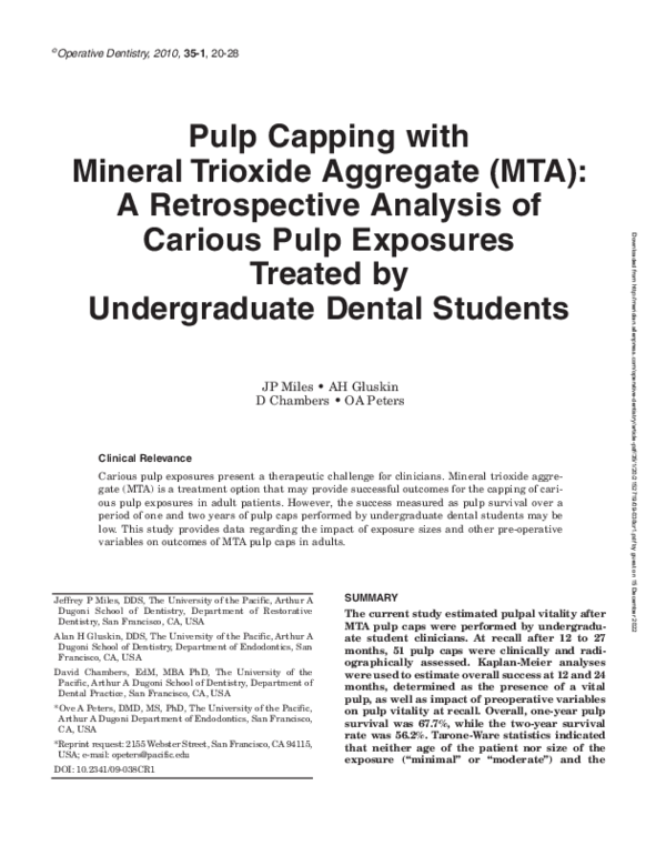 (PDF) Pulp Capping with Mineral Trioxide Aggregate (MTA): A ...