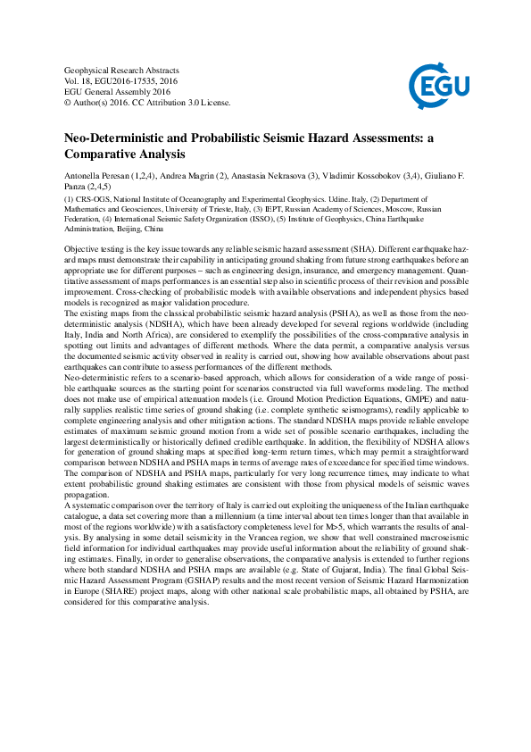 (PDF) Neo-Deterministic and Probabilistic Seismic Hazard Assessments: a ...
