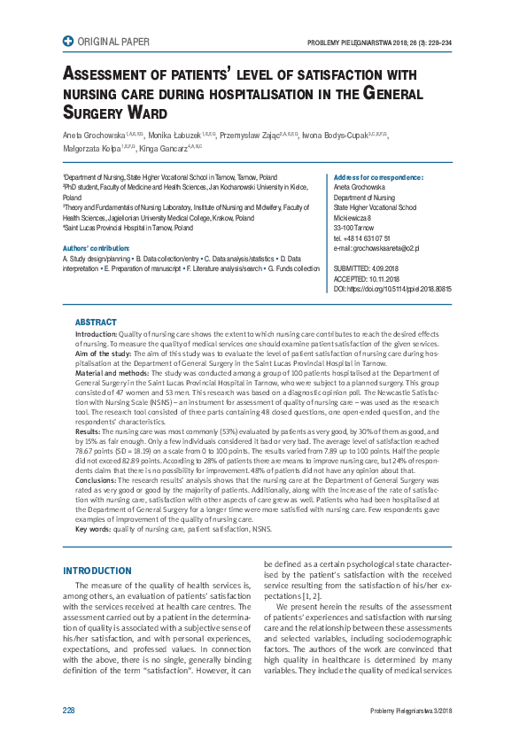 (PDF) Assessment of patients’ level of satisfaction with nursing care ...