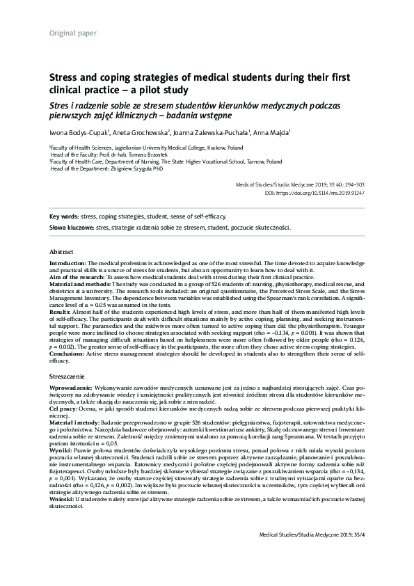 (PDF) Stress and coping strategies of medical students during their ...