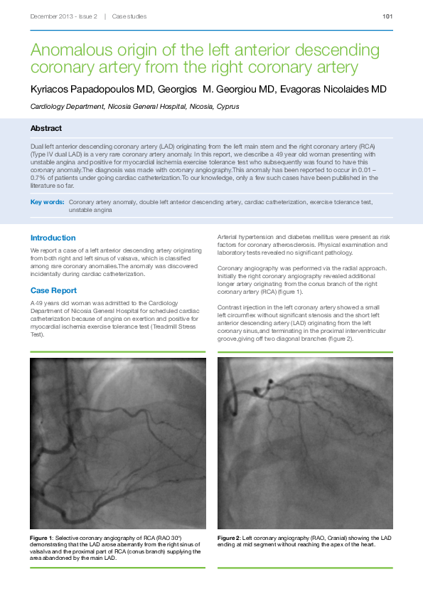 (PDF) Anomalous origin of the left anterior descending coronary artery ...