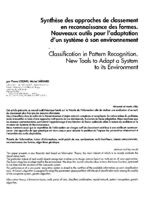 (PDF) Classification in pattern recognition. New tools to adapt a ...