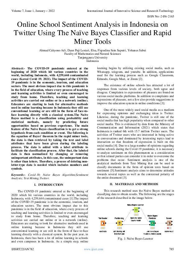 (PDF) Online School Sentiment Analysis in Indonesia on Twitter Using ...