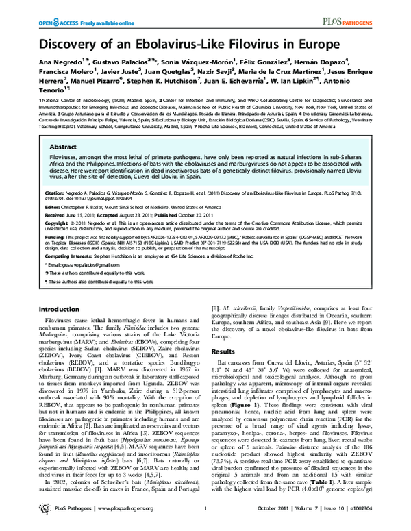 (PDF) Discovery of an Ebolavirus-Like Filovirus in Europe