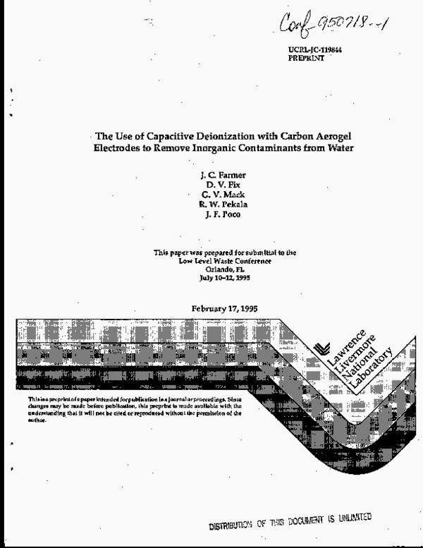 (PDF) The use of capacitive deionization with carbon aerogel electrodes ...