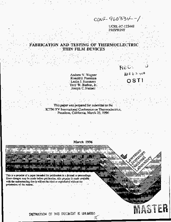 (PDF) Fabrication and testing of thermoelectric thin film devices