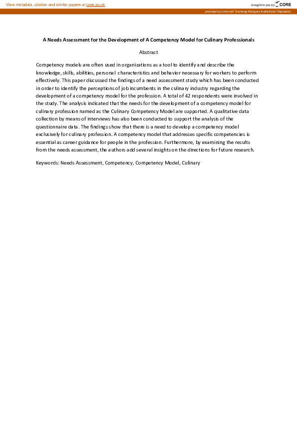(PDF) A Needs Assessment for the Development of a Competency Model for ...