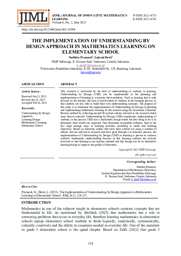(PDF) The Implementation of Understanding by Design Approach in ...