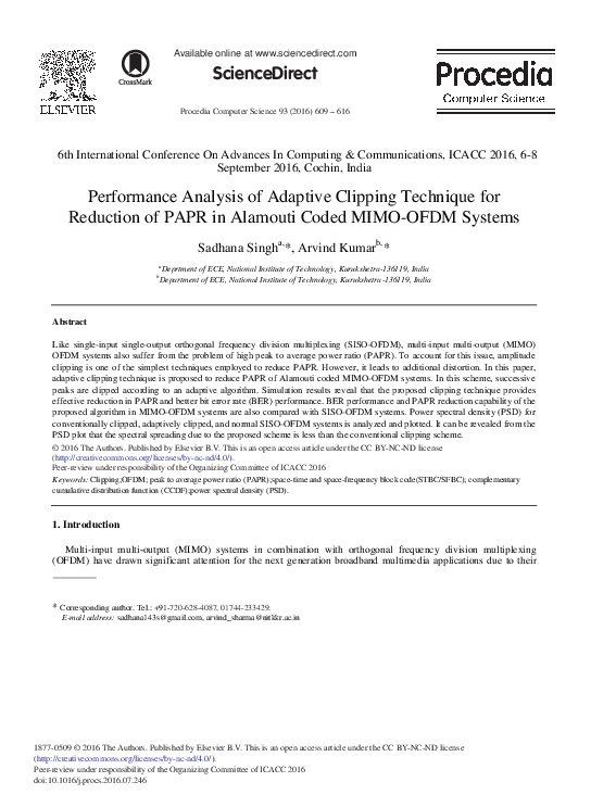 (PDF) Performance Analysis of Adaptive Clipping Technique for Reduction ...