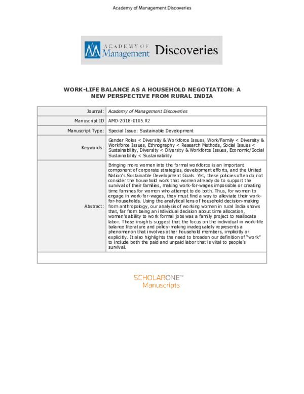 (PDF) Work–Life Balance as a Household Negotiation: A New Perspective ...