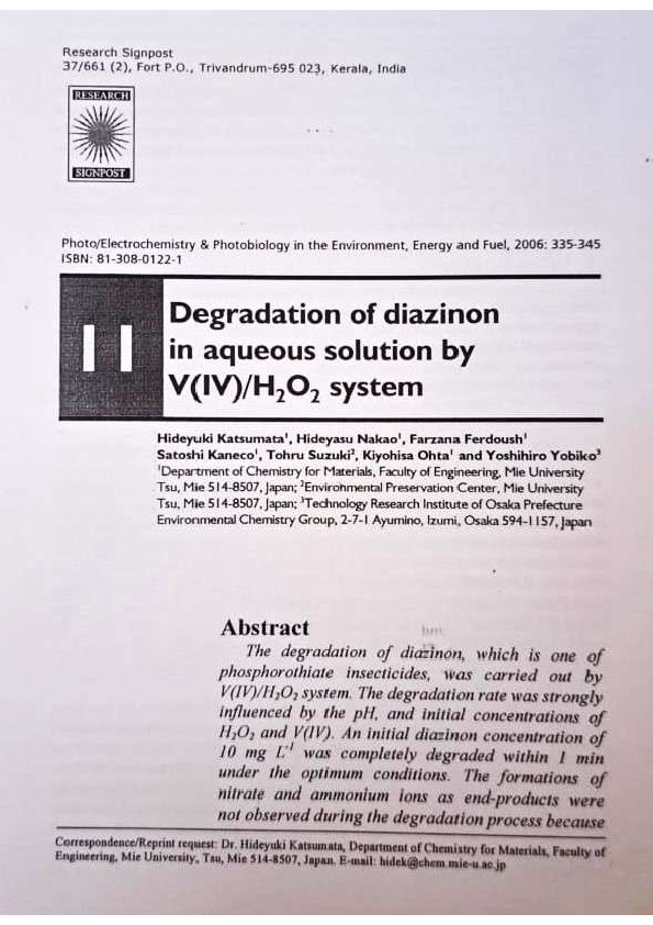 (PDF) Degradation of diazinon in aqueous solution by V (IV)/H2O2 system