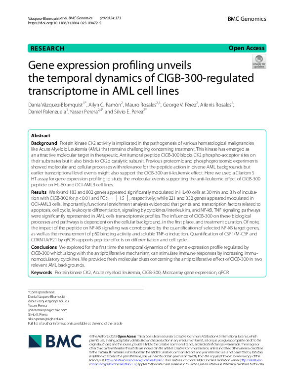 (PDF) Gene expression profiling unveils the temporal dynamics of CIGB ...