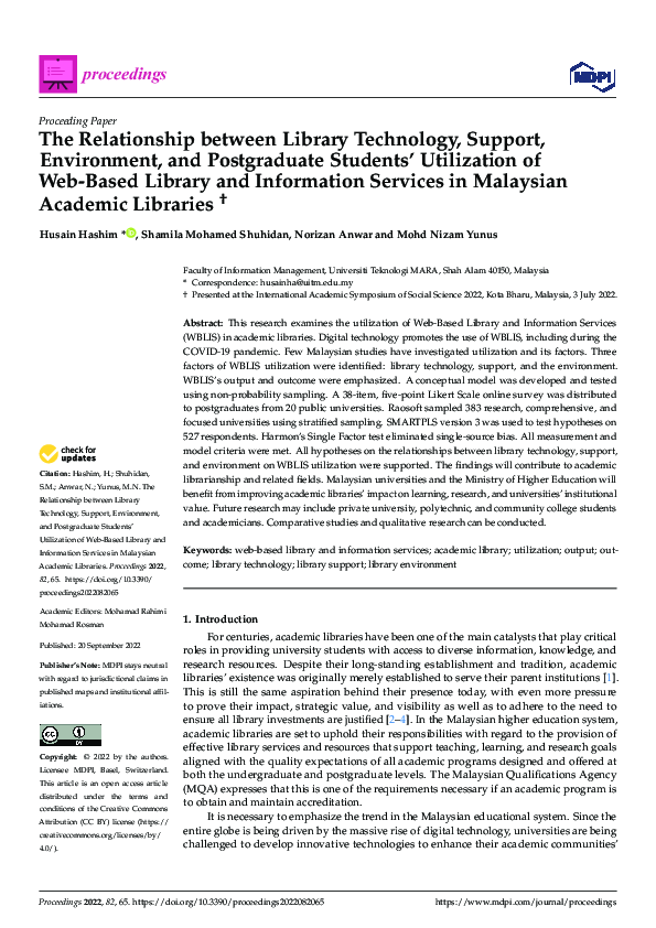 (PDF) The Relationship between Library Technology, Support, Environment ...