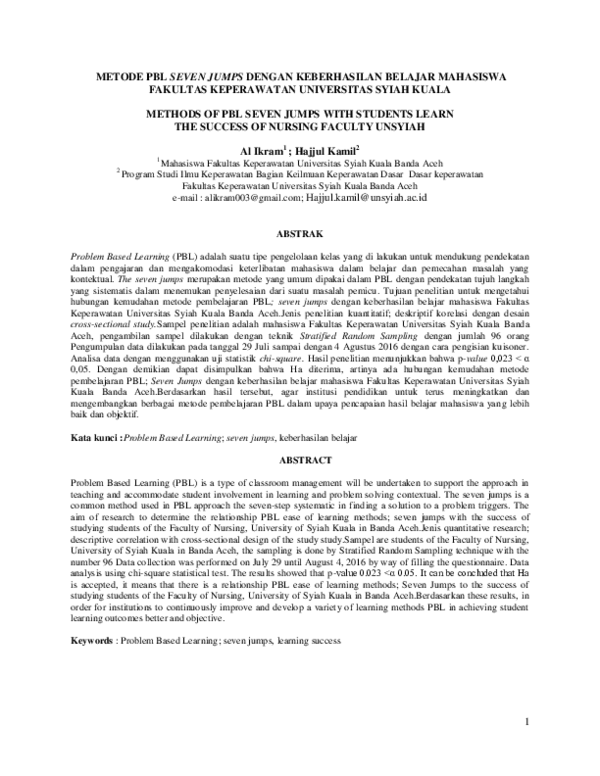 Pdf Metode Pbl Seven Jumps Dengan Keberhasilan Belajar Mahasiswa