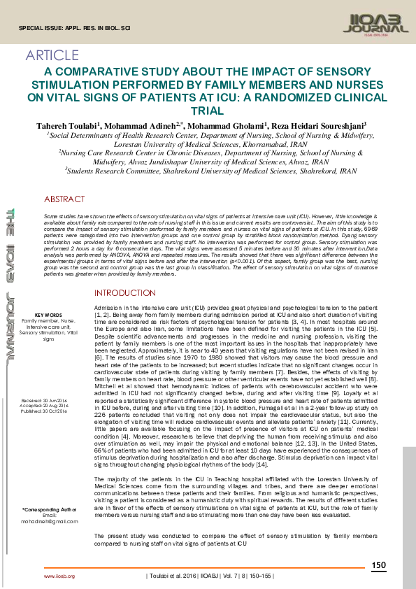 (PDF) A comparative study about the impact of sensory stimulation ...