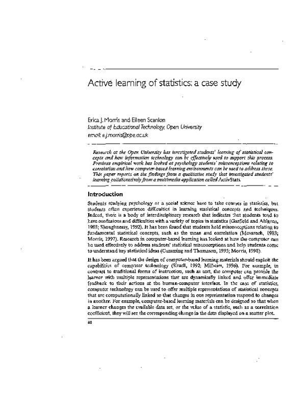 (PDF) Active learning of statistics: a case study