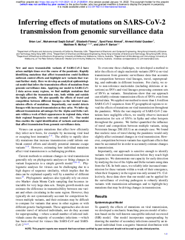 (PDF) Inferring effects of mutations on SARS-CoV-2 transmission from ...