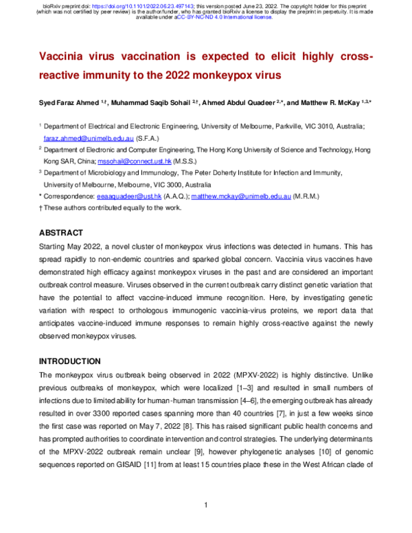 (PDF) Vaccinia virus vaccination is expected to elicit highly cross ...