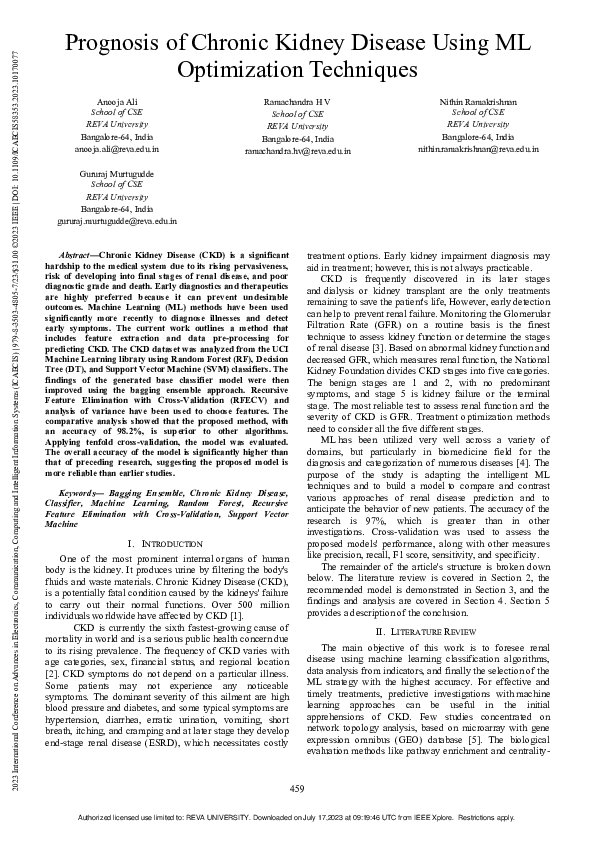 (PDF) Prognosis of Chronic Kidney Disease Using ML Optimization Techniques