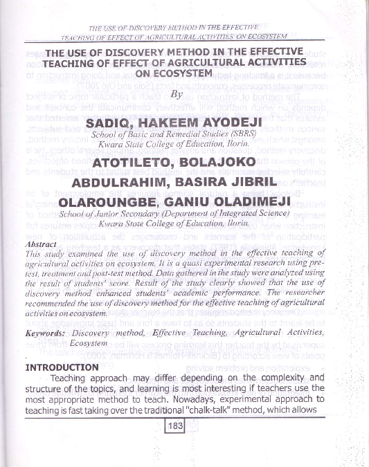 (PDF) The Use of Discovery Method in the Effective Teaching of Effect ...
