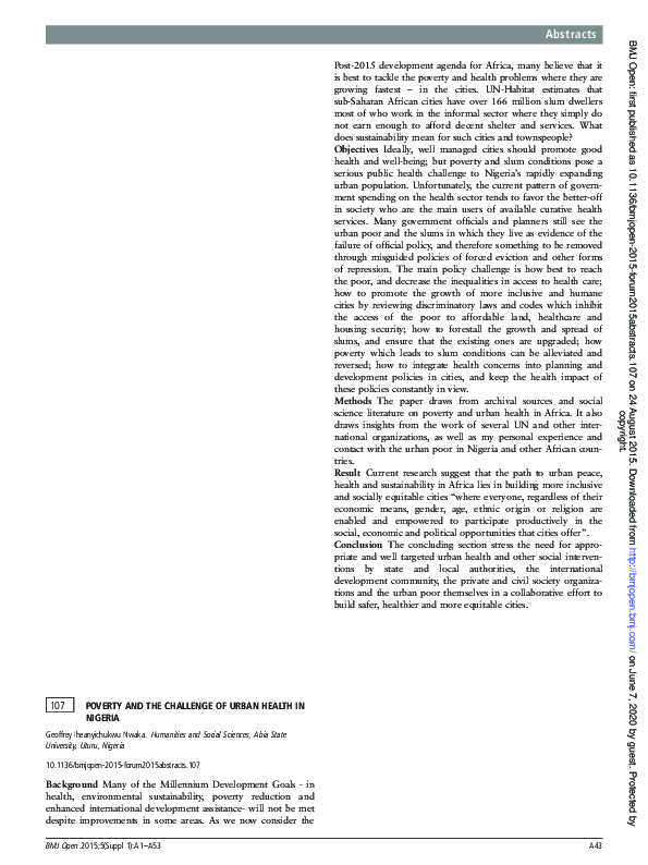 (PDF) 107: Poverty and the Challenge of Urban Health in Nigeria