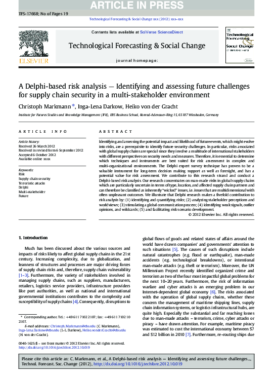 (PDF) A Delphi-based risk analysis — Identifying and assessing future ...
