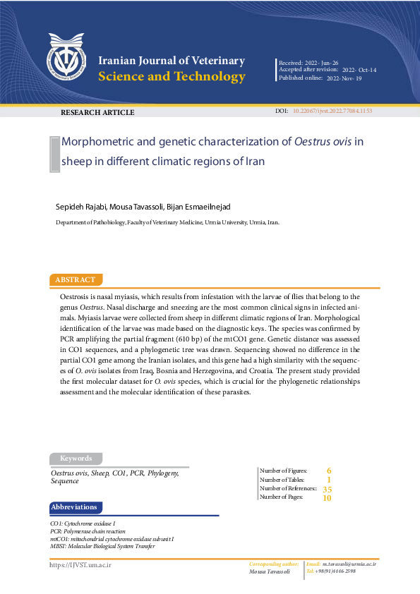 (PDF) Morphometric and genetic characterization of Oestrus ovis in ...