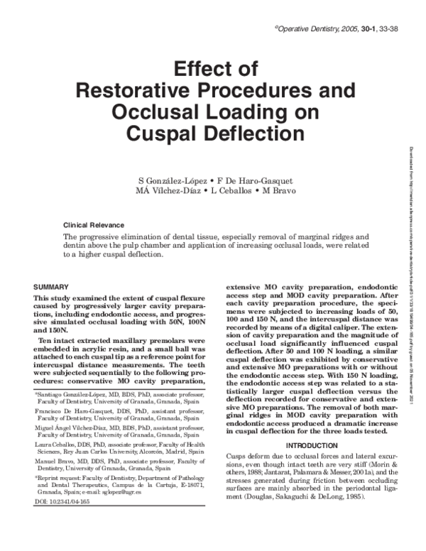 (PDF) Effect of Restorative Procedures and Occlusal Loading on Cuspal ...
