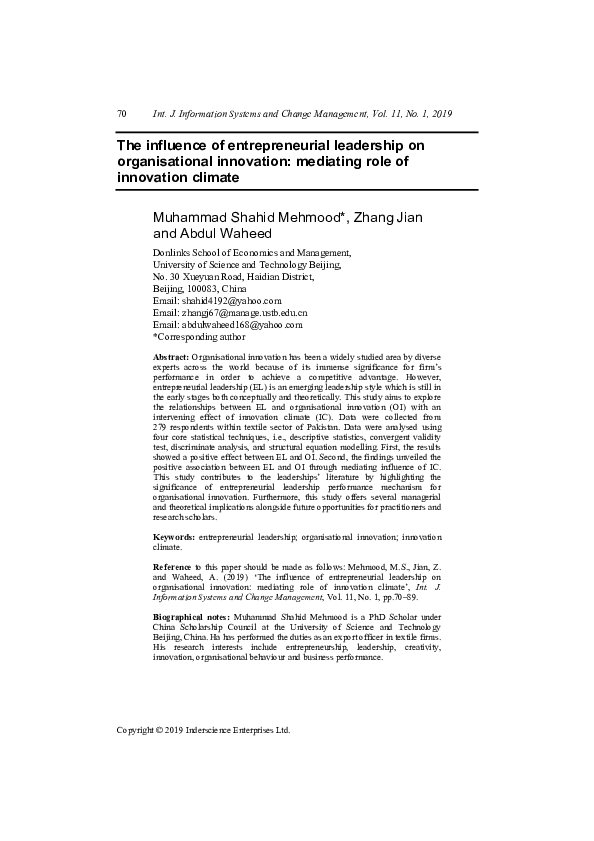 (PDF) The Influence of Entrepreneurial Leadership on Organizational ...
