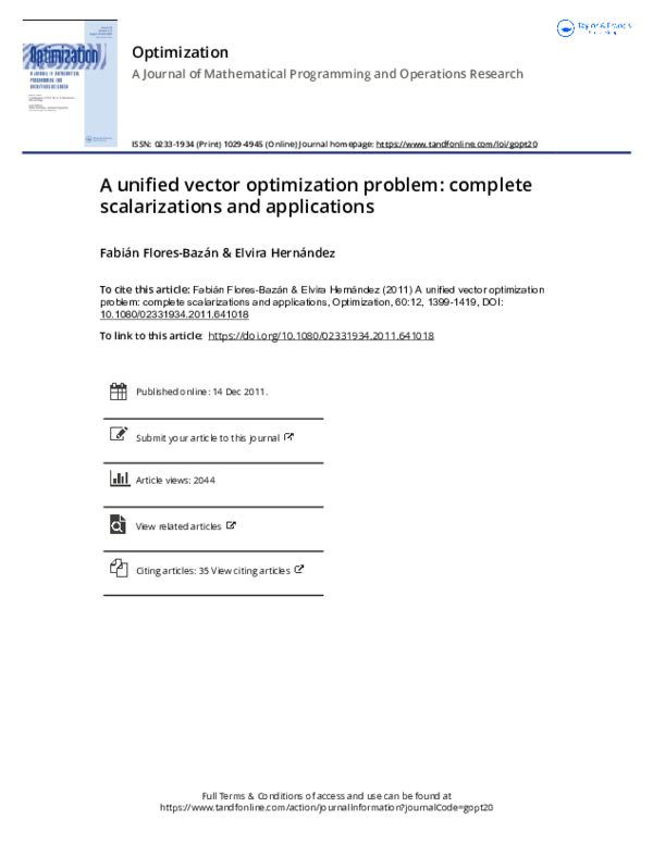 (PDF) A unified vector optimization problem: complete scalarizations ...