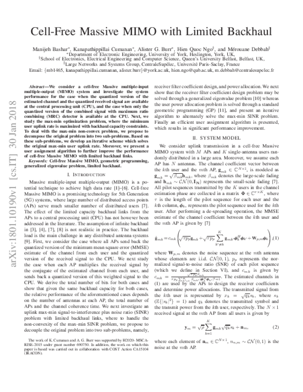 (PDF) Cell-Free Massive MIMO with Limited Backhaul