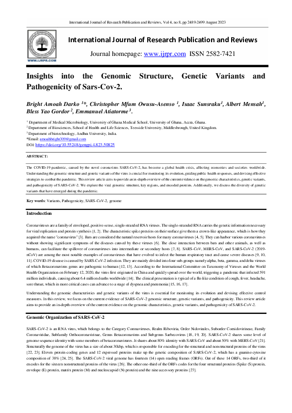 (PDF) Insights into the Genomic Structure, Genetic Variants and ...