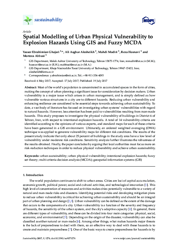 (PDF) Spatial Modelling of Urban Physical Vulnerability to Explosion ...