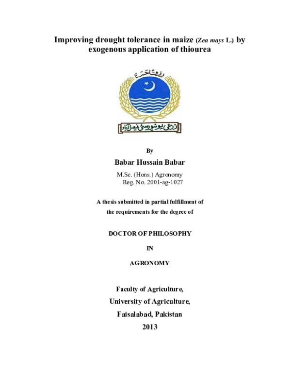 (PDF) Improving Drought Tolerance In Maize (Zea Mays L.) By Exogenous ...