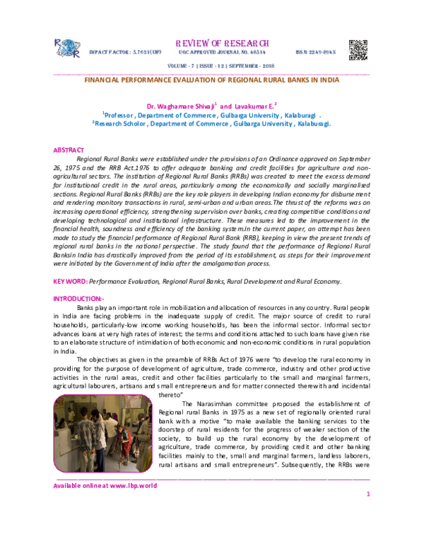 (PDF) Financial Performance Evaluation of Regional Rural Banks in India