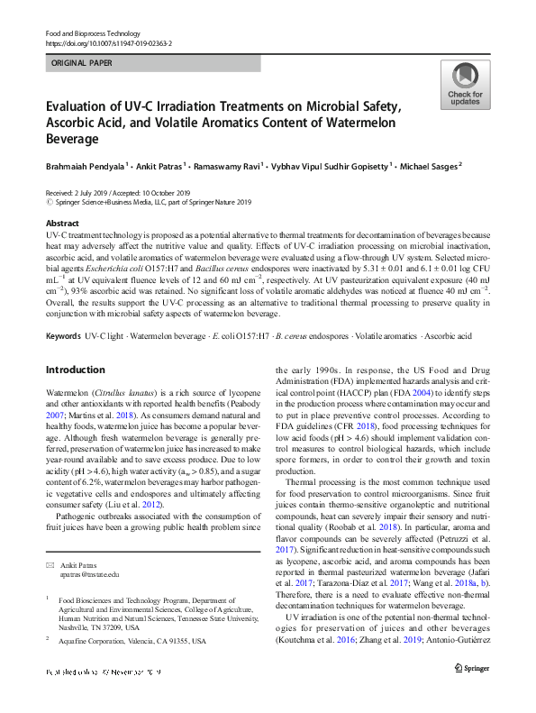 (PDF) Evaluation of UV-C Irradiation Treatments on Microbial Safety ...