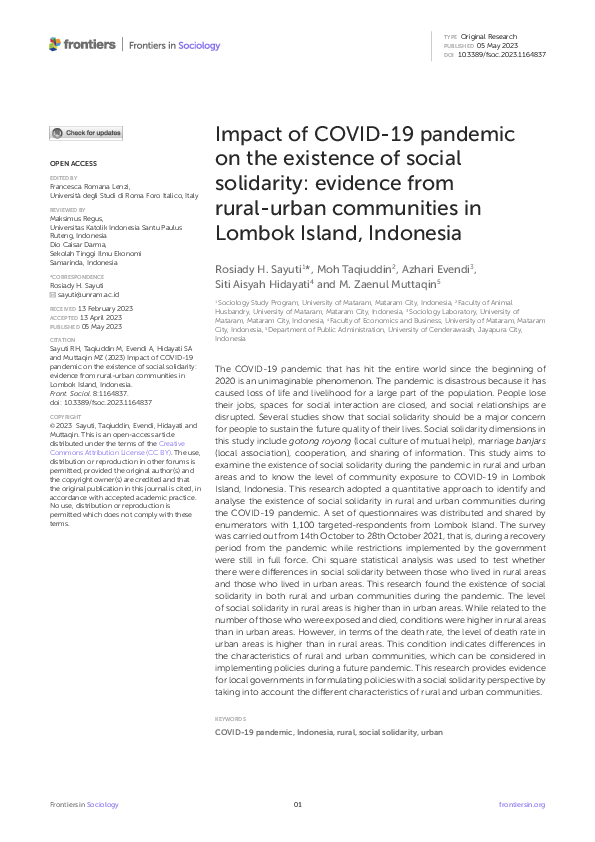 (PDF) Impact of COVID-19 pandemic on the existence of social solidarity ...