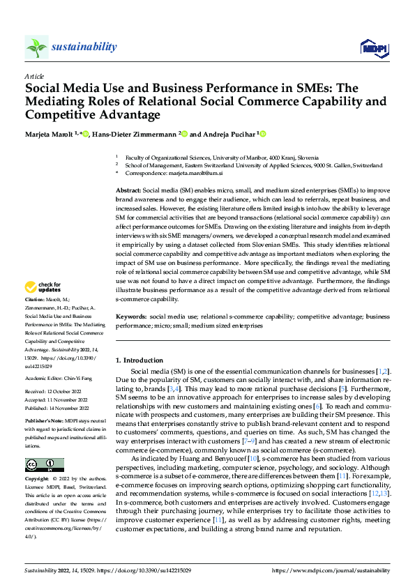 (PDF) Social Media Use and Business Performance in SMEs: The Mediating ...