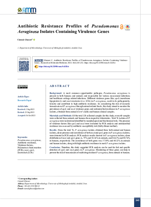 (PDF) Antibiotic Resistance Profiles of Pseudomonas aeruginosa Isolates ...