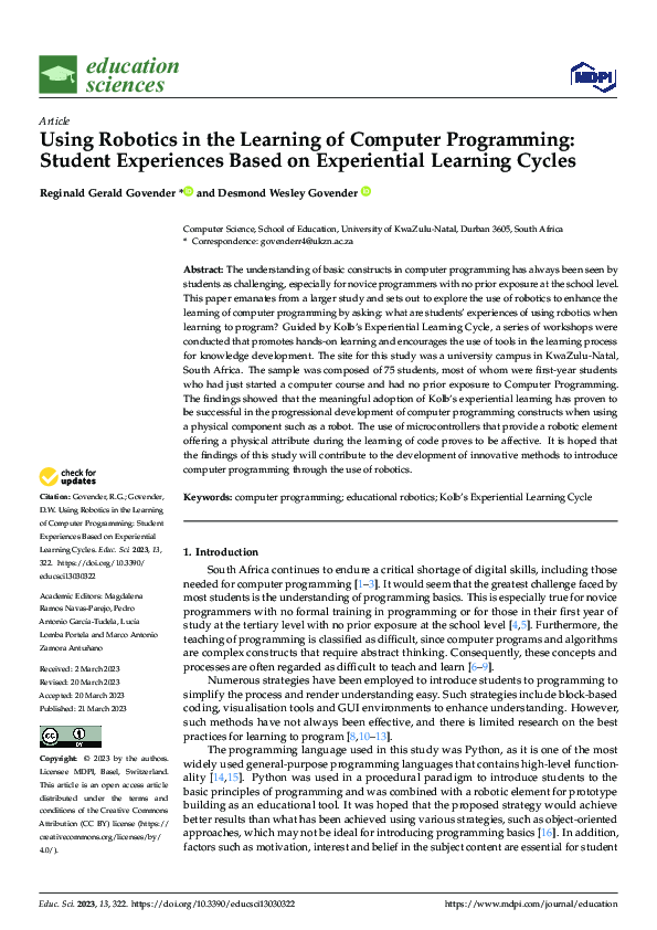 (PDF) Using Robotics in the Learning of Computer Programming: Student ...