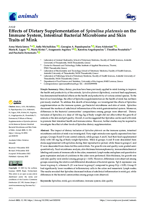 (PDF) Effects of Dietary Supplementation of Spirulina platensis on the ...