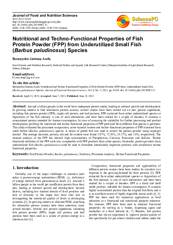 (PDF) Nutritional and Techno-Functional Properties of Fish Protein ...