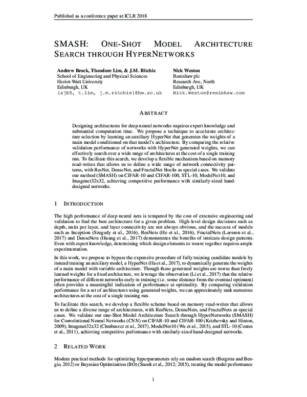 (PDF) SMASH: One-Shot Model Architecture Search through HyperNetworks