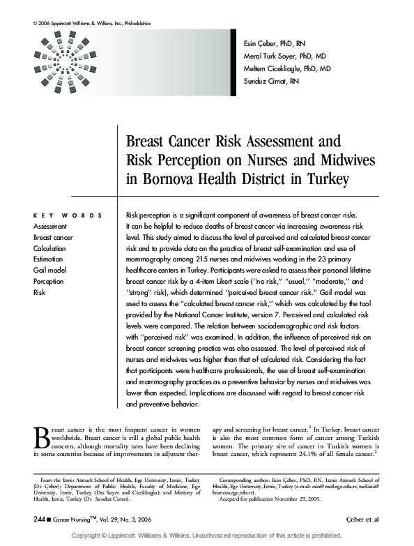 (PDF) Breast Cancer Risk Assessment and Risk Perception on Nurses and ...