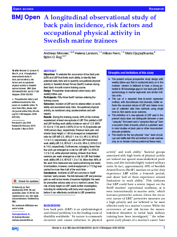 (PDF) A longitudinal observational study of back pain incidence, risk ...