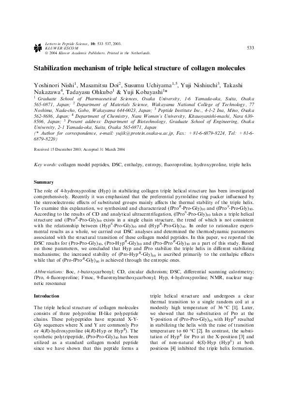 (PDF) Stabilization mechanism of triple helical structure of collagen ...