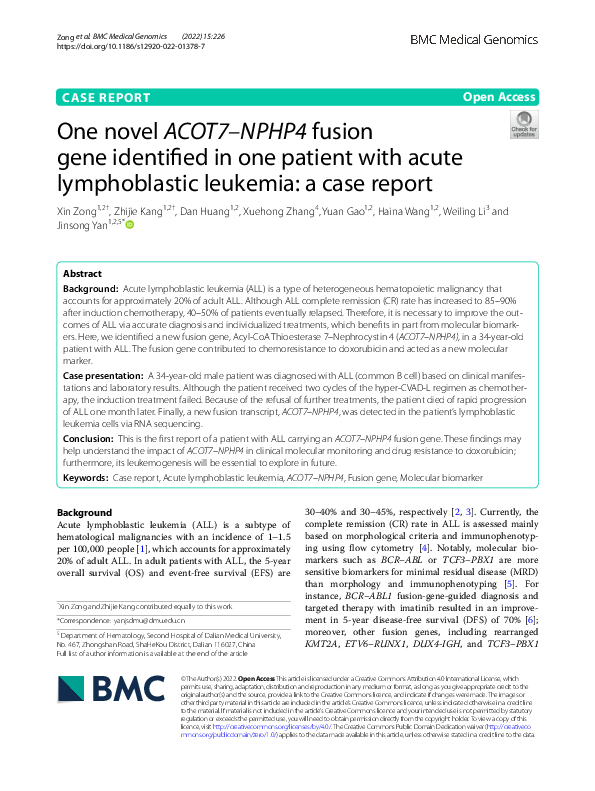 (PDF) One novel ACOT7–NPHP4 fusion gene identified in one patient with ...