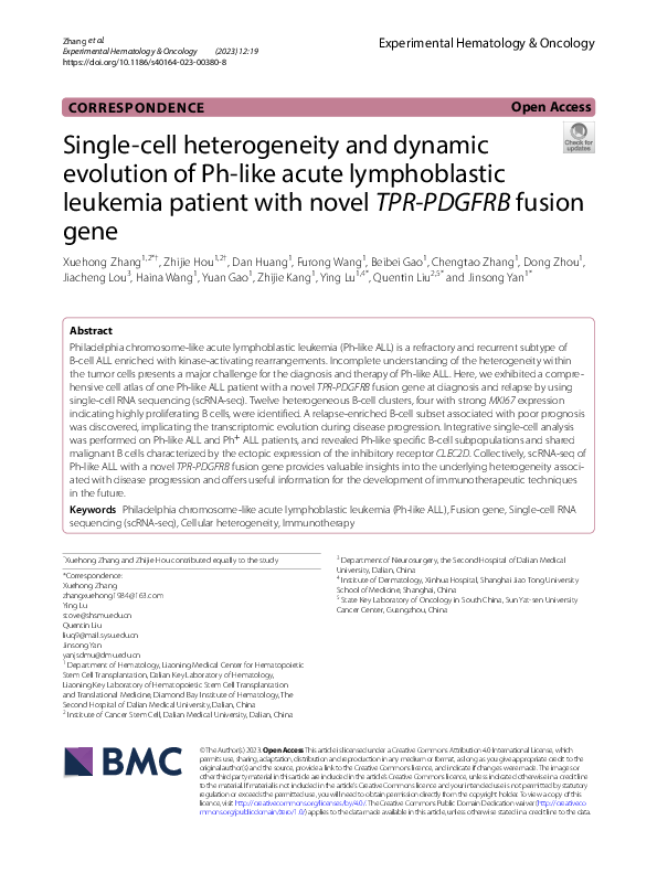(PDF) Single-cell heterogeneity and dynamic evolution of Ph-like acute ...