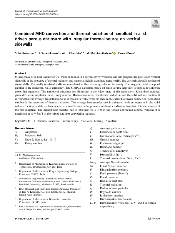 (PDF) Combined MHD convection and thermal radiation of nanofluid in a ...